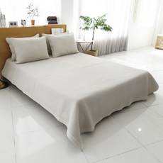 純棉亞麻絎縫鬆緊帶床墊 60支棉, 米色(固定帶型)