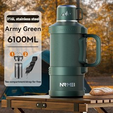 【台灣熱銷Top1】NRMEI 水壺保溫壺大容量戶外便攜熱水瓶車載旅行6.1L, 1個, 軍綠色 6100ml, 軍綠色, 6100ml