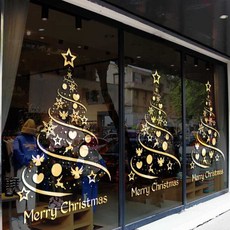 聖誕節佈置 聖誕玻璃貼 節日佈置 聖誕靜電貼 窗花 聖誕樹裝飾窗貼 聖誕節玻璃貼紙 商場店鋪場景佈置氣氛窗花貼 櫥窗貼, 浪漫雪花（拉絲金）