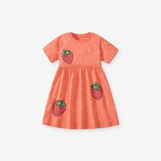潔白 歐美可愛草莓圖案女童連衣裙