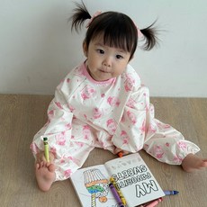 돗투돗 프리미엄 디저트 플라워 유아용 미술 전신가운 지퍼형, 디저트 베이비바니(핑크)