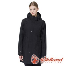 wildland 荒野 女PR棉輕量極暖防水連帽長版外套 印黑 0B32901