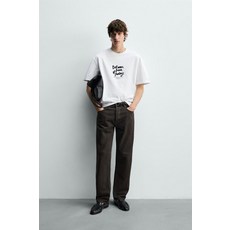 국내배송 ZARA 자라 남성 남자 텍스처 텍스트 티셔츠 화이트 4087523250 1893996, M (KR 95-100)