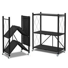 체인지업 폴딩 철제선반 2026 NEW 최신형 접이식 다용도 이동식 철제 주방 베란다 정리 수납장, 3단, 검정