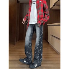 여성 찢어진청 흑청 찢청 롱기장 루즈핏 하이웨스트