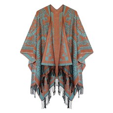 Urban CoCo 여성용 프린트 태슬 오픈 프런트 판초 케이프 랩 숄 시리즈 12-블랙 One Size 142283, 시리즈 18-오렌지 핑크