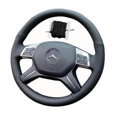 BC-GL350용 핸드 스티치 블랙 천연 가죽 천공 가죽 내부 보호 액세서리 자동차 핸들 커버용, BC-GL350용 핸드 스티치 블랙 천연 가죽 천공 가