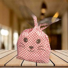 체크토끼 선물 포장 비닐봉투 핑크 포장종이