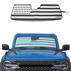 JWWY 2021-2025+ 포드 브롱코 액세서리용 윈드실드 햇빛 가리개 창문 가리개 접이식 선 쉴드 업그레이드 반사 폴리에스터 커버 열 차단 및 자외선 미국 국기