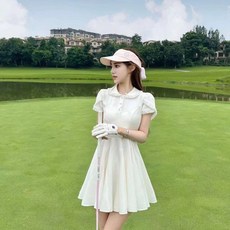 臺灣出貨 2025新款高爾夫連衣裙女夏季高腰蓬蓬裙遮肉顯瘦A字百褶短裙修身