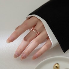 에르모사제이 R045 실버 925 두줄 체인 로즈골드 오픈링 레이어드 은 반지