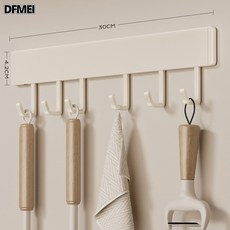 DFMEI 奶白吸盤廚房掛鉤架免打孔掛杆壁掛廚具掛架勺子鏟子置物架收納架, 1個, 【無痕貼】奶白掛鉤30cm+掛鉤*6:如圖