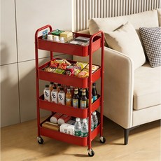 STAR UP 이동식 트롤리 튼튼한 선반 철제, 빨강, 4단