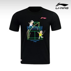 리닝 티셔츠 AHSW109-1 블랙 남녀공용 반팔 배드민턴 상의 오남스포츠