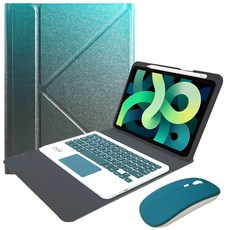 Powerway iPad 10.9吋(Air5/Air4)專用藍牙鍵盤皮套組，立控設計多角度支撐，附贈同色無線滑鼠，一年保固, 彩綠色(綠色鍵帽/綠色滑鼠), 巧克力式鍵帽