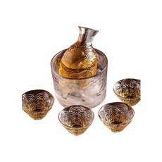 日式清酒壺套組 附木質酒塞 家用小酌清酒杯, 1套, 1壺+4杯+溫酒缸+木塞, 酒瓶+酒杯+溫酒器