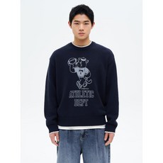 [국내매장정품] 에잇세컨즈 8SECONDS 바서티 그래픽 프린트 니트 풀오버 네이비 4553512R 170381, 남색, XL