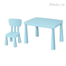IKEA 兒童書桌椅組 幼兒園學習桌椅 高度可調節 環保安全材質 淺藍色, 淺藍 椅子+桌子, 淺藍