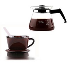 국산 300ml 핸드드립커피 세트 드립서버 갈색 자기드리퍼 계량스푼 받침대, 1개