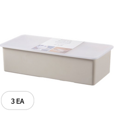 구디푸디 물빠짐 사각 뚜껑 심플 수저통 보관함, 베이지, 3개