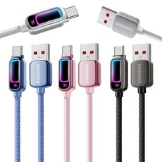 ESSAGER 다채로운 LED 디스플레이 PD 최대 100W 7A USB A타입-C타입 고속 충전 케이블 2개입, 2개, 블랙, 1m