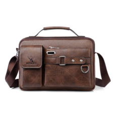 WEIXIER男士皮革斜背包 商務休閒肩背包 潮流側背包 大容量手提包, D234深棕色