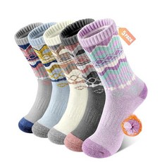 BESTENA 여성용 메리노 울 양말 5쌍 하이킹 양말 보온 따뜻한 겨울 여성용 크루 쿠션 작업 부츠 아웃도어 X-플로럴 107927