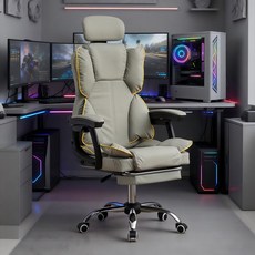 Takata 게이밍 PC방용 머리받침조절 고급 가죽 컴퓨터 의자, 그레이