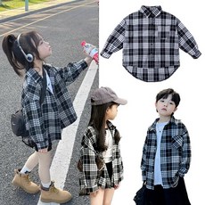 [더사랑이] 포키체크 언발 긴팔 남방셔츠 체크셔츠 키즈 아동용 유아