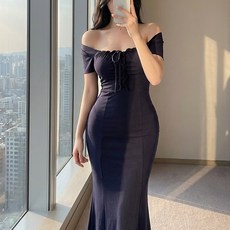 글램디브 헤라샤 스퀘어넥 반팔 머메이드 롱원피스 AJ0585