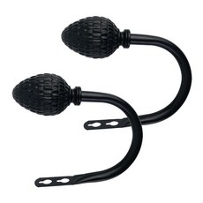 Kowibcl 커튼 홀드백 2개 - 솔방울 피니얼이 있는 벽걸이 드레이퍼리 타이백 침실 거실 사무실 가정용 장식 커튼 홀더 새틴 니켈