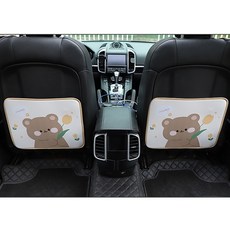 킥방지 매트 뒷좌석 카시트 마모방지 매트 큐티 범용 뒷좌석 더러움 방지 의자 등받이 보호 매트, 소형 킥 방지 패드 곰 2개