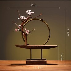 新中式禪意陶瓷擺件 倒流香爐附花藝裝飾, 1個, 桃花月下底座（不含陶瓷配件）