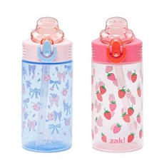 Zak Designs 아동용 내구성 있는 플라스틱 커버 및 내장 휴대용 루프 여행용 누출 방지 워터 디자인 473.2ml16온스 2피스 세트 퍼피 구조대 스카이 보틀 2, 베리 앤 보우