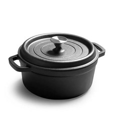 DIE CAST IRON POT Panci托尔斯小幸福鑄鐵鍋，美國煎燉鍋平底煎肉鍋盖電磁爐用湯鍋煲湯燉肉烤蕃薯烤地瓜鍋, 1個, 雙耳24Cm燉鍋, 黑, 24cm