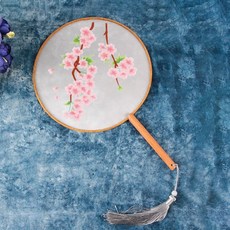 臺灣出貨 刺繡手工diy材料包自繡初學者材料包古風繡花團扇家居裝飾送禮物 WUTD, 陌上落櫻團扇材料包流蘇, 1個