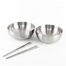 샤틴 스텐 이중 탕기 21cm 2P + 젓가락 2P 2인용 세트 wis+87442Ls
