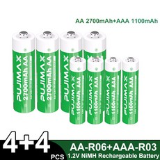 PUJIMAX Ni-MH 니켈수소 배터리 AA 1.2V 2700mAh+AAA 1.2V Ni-MH 1100mAh 건전지 8알 16알 32알, 1개, 8개입