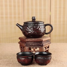 雲南紫陶建水手工祥龍元寶漢瓦茶壺紫砂壺茶具大容量家用功夫單壺, 1個, 紫陶祥龍元寶漢瓦壺+2個祥龍杯