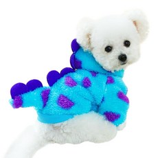 Anelekor 소형견 여아 남아용 공룡 강아지 옷 목줄 링이 있는 플리스 겨울 후드 고양이를 위한 추운 날씨 코트 크리스마스 할로윈을 재미있는 의상 (핑크 미디엄)_1, 블루-2_154159