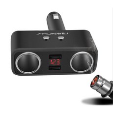 SHUNWEI 點煙孔一轉二車充，支援電壓檢測與雙USB充電, 1個