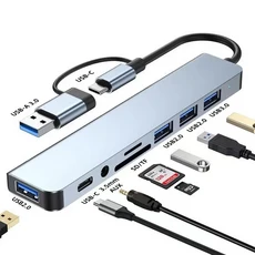 8포트 USB 허브 스플리터 카드 리더 C 3.0/2.0 SD/TF 도킹 스테이션 어댑터 확장기, 02 8 in1, 1개
