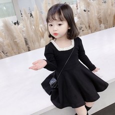 DIU 女童連衣裙春秋季新款洋氣打底衫長袖公主兒童寶寶裙子小黑裙