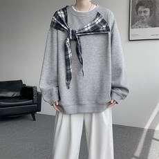 格子圓領衛衣 男款春季百搭披肩上衣