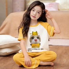 마인크래프트 어린이 잠옷 남아용 여름 순면 반팔 파자마 세트 캐릭터 홈웨어 유아 키즈 초등 반바지 실내복 구성, #T53007# 캣 킹