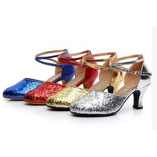 라인댄스화 발편한 유연한 라틴 여성용 성인 미들굽 골드 모던 사교 광장 연습용