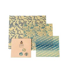 SuperBee 밀랍 3 장 세트 | 야채 치즈 그릇 샌드위치 용 재사용 가능한 식품 랩 | 오션 패턴의 지속 가능한 왁스 페이퍼, 1개, 1cm