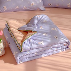 물세탁 가능한 면 여름용 이불 에어컨 이불 세탁기 사용 가능한 얇은 이불, 150*200cm 싱글 여름 이불, 구름 사이의 토끼꽃