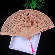折扇 扇子 扇子古風折疊雙麵中國風手工木扇檀香扇折扇鏤空古典舞蹈隨身, 香木 優雅仕女, 1個