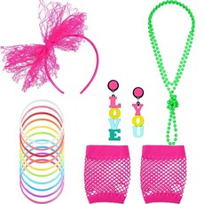 Blulu 80년대 여성용 액세서리 90년대 팬시 드레스 코스튬 레이스 머리띠 귀걸이 망사 장갑 목걸이 팔찌 주얼리 레트로 파티 할로윈 코스프레 의상